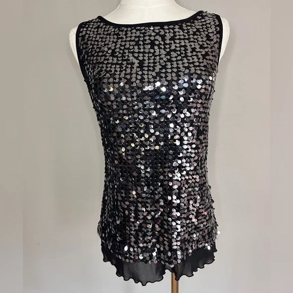 NWT PAPILLON BLANC Sequin Mesh Overlay Tank Top Y2K Whimsigoth Holiday Glam Sz S - Picture 4 of 10